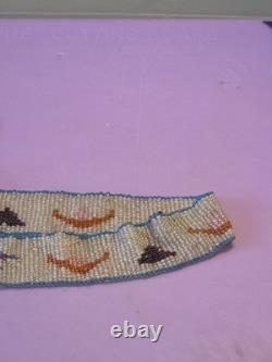 Vintage Native American Style Loom Beaded Band Plains Design Glass Beads 10in