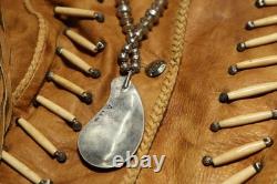 Vintage Native American Turquoise Pendant Beaded Necklace Signed L. B. Tom 24