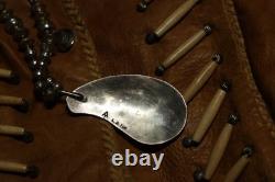 Vintage Native American Turquoise Pendant Beaded Necklace Signed L. B. Tom 24