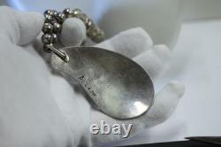 Vintage Native American Turquoise Pendant Beaded Necklace Signed L. B. Tom 24