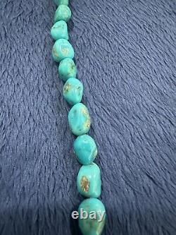 Vintage Native American Turquoise Sterling silver Pendant Beaded necklace, 21.5