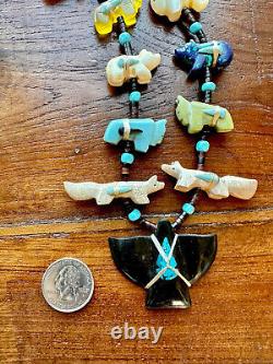 Vintage Native American Zuni Fetish Medicine Bear Heishi Bead Eagle Necklace