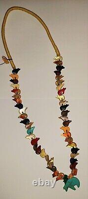 Vintage Native American Zuni Stone Fetish Turquoise Bear Necklace