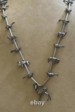Vintage Native American silver animal fetish 32 inch beaded Tribal necklace