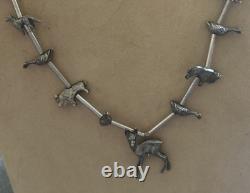 Vintage Native American silver animal fetish 32 inch beaded Tribal necklace