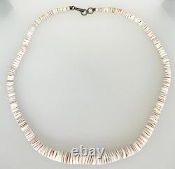 Vintage Native American white shell beaded necklace Sterling Silver clasp-16#33