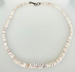 Vintage Native American white shell beaded necklace Sterling Silver clasp-16#33