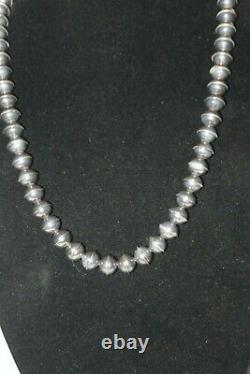 Vintage Native Navajo Graduated 14mm Sterling Silver Bench Bead Necklace 73g 30