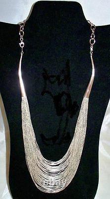 Vintage Navajo 75 Strand Sterling Liquid Silver Beads WATERFALL Choker Necklace