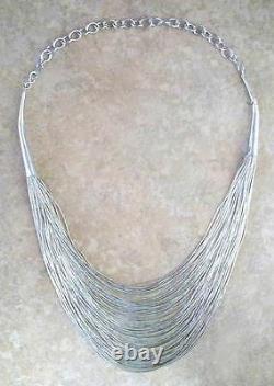 Vintage Navajo 75 Strand Sterling Liquid Silver Beads WATERFALL Choker Necklace