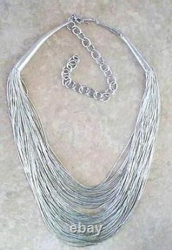 Vintage Navajo 75 Strand Sterling Liquid Silver Beads WATERFALL Choker Necklace