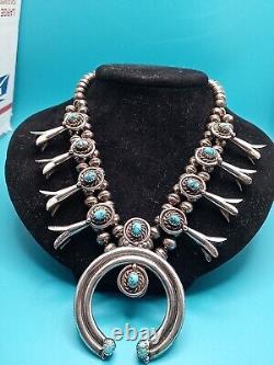 Vintage Navajo Becenti Gem Turquoise Sterling Squash Blossom 82g/16 Wow