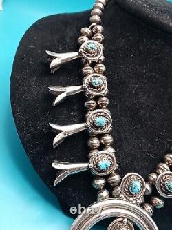 Vintage Navajo Becenti Gem Turquoise Sterling Squash Blossom 82g/16 Wow