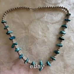 Vintage Navajo Native American Turquoise Stone Heishe & Silver Bead Necklace