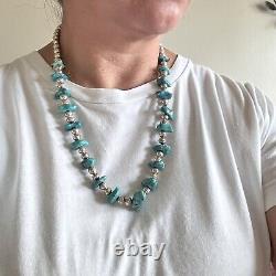 Vintage Navajo Native American Turquoise Stone Heishe & Silver Bead Necklace