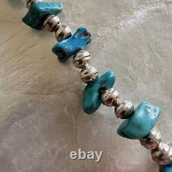 Vintage Navajo Native American Turquoise Stone Heishe & Silver Bead Necklace