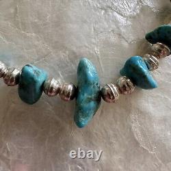 Vintage Navajo Native American Turquoise Stone Heishe & Silver Bead Necklace