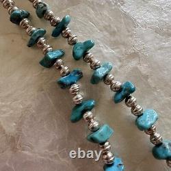 Vintage Navajo Native American Turquoise Stone Heishe & Silver Bead Necklace