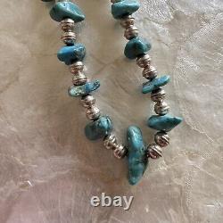 Vintage Navajo Native American Turquoise Stone Heishe & Silver Bead Necklace