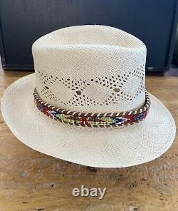 Vintage Navajo Old-Pawn Beaded Hatband With Silver And Turquoise Concho