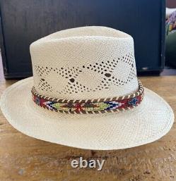 Vintage Navajo Old-Pawn Beaded Hatband With Silver And Turquoise Concho