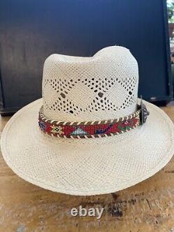 Vintage Navajo Old-Pawn Beaded Hatband With Silver And Turquoise Concho