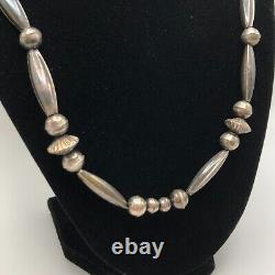 Vintage Navajo Pearls Native American Sterling Silver Beaded Necklace 24 Inch