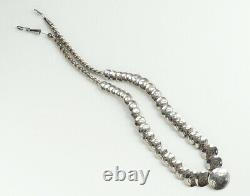 Vintage Navajo Pearls Necklace Graduated Flat Pillow Beads Hand Stamped Signed