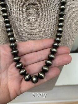Vintage Navajo Pearls Sterling Silver Bench Bead Necklace Heavy Solid
