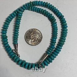 Vintage Navajo Sterling Silver Graduated Turquoise Disc Beads Necklace 18.25