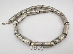 Vintage Navajo Sterling Silver Stamped Pearl Barrel Bead Necklace 17 -29.1g