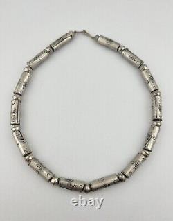 Vintage Navajo Sterling Silver Stamped Pearl Barrel Bead Necklace 17 -29.1g