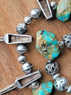 Vintage Navajo Sterling Turquoise Beaded Boulder Turquoise Claw Necklace 19