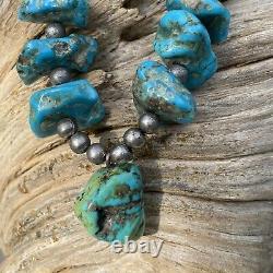 Vintage Navajo Turquoise Nuggets Silver Necklace Native American Jewelry 19 L