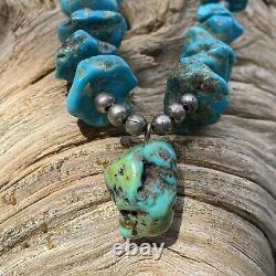 Vintage Navajo Turquoise Nuggets Silver Necklace Native American Jewelry 19 L