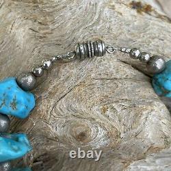 Vintage Navajo Turquoise Nuggets Silver Necklace Native American Jewelry 19 L