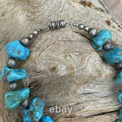 Vintage Navajo Turquoise Nuggets Silver Necklace Native American Jewelry 19 L