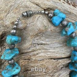 Vintage Navajo Turquoise Nuggets Silver Necklace Native American Jewelry 19 L