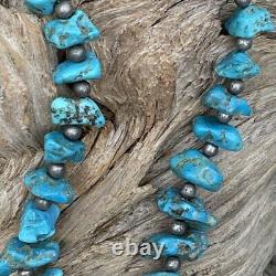 Vintage Navajo Turquoise Nuggets Silver Necklace Native American Jewelry 19 L