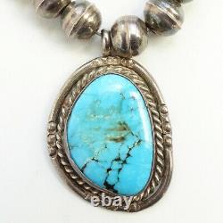 Vintage Navajo Turquoise Pendant Necklace Bench Bead Sterling Silver 21.5 Inch