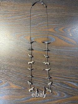 Vintage Navajo Zuni Sterling Silver Native American Fetish Necklace