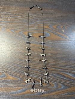 Vintage Navajo Zuni Sterling Silver Native American Fetish Necklace