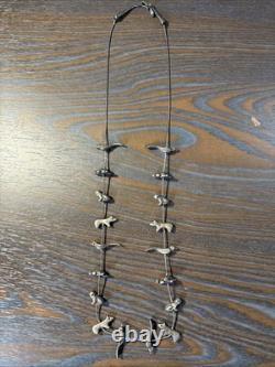 Vintage Navajo Zuni Sterling Silver Native American Fetish Necklace