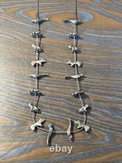 Vintage Navajo Zuni Sterling Silver Native American Fetish Necklace