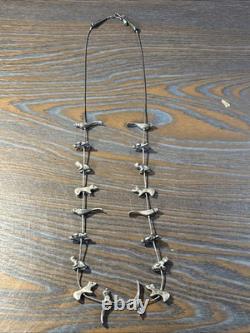 Vintage Navajo Zuni Sterling Silver Native American Fetish Necklace