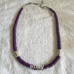Vintage Navajo purple spiny oyster heishi disc bead necklace silver beads
