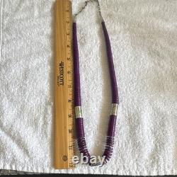 Vintage Navajo purple spiny oyster heishi disc bead necklace silver beads