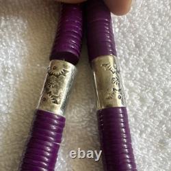 Vintage Navajo purple spiny oyster heishi disc bead necklace silver beads