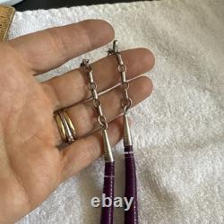 Vintage Navajo purple spiny oyster heishi disc bead necklace silver beads
