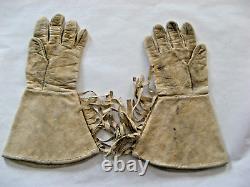 Vintage Non-Native American Indian Leather Beaded Gauntlets Gloves withFringe